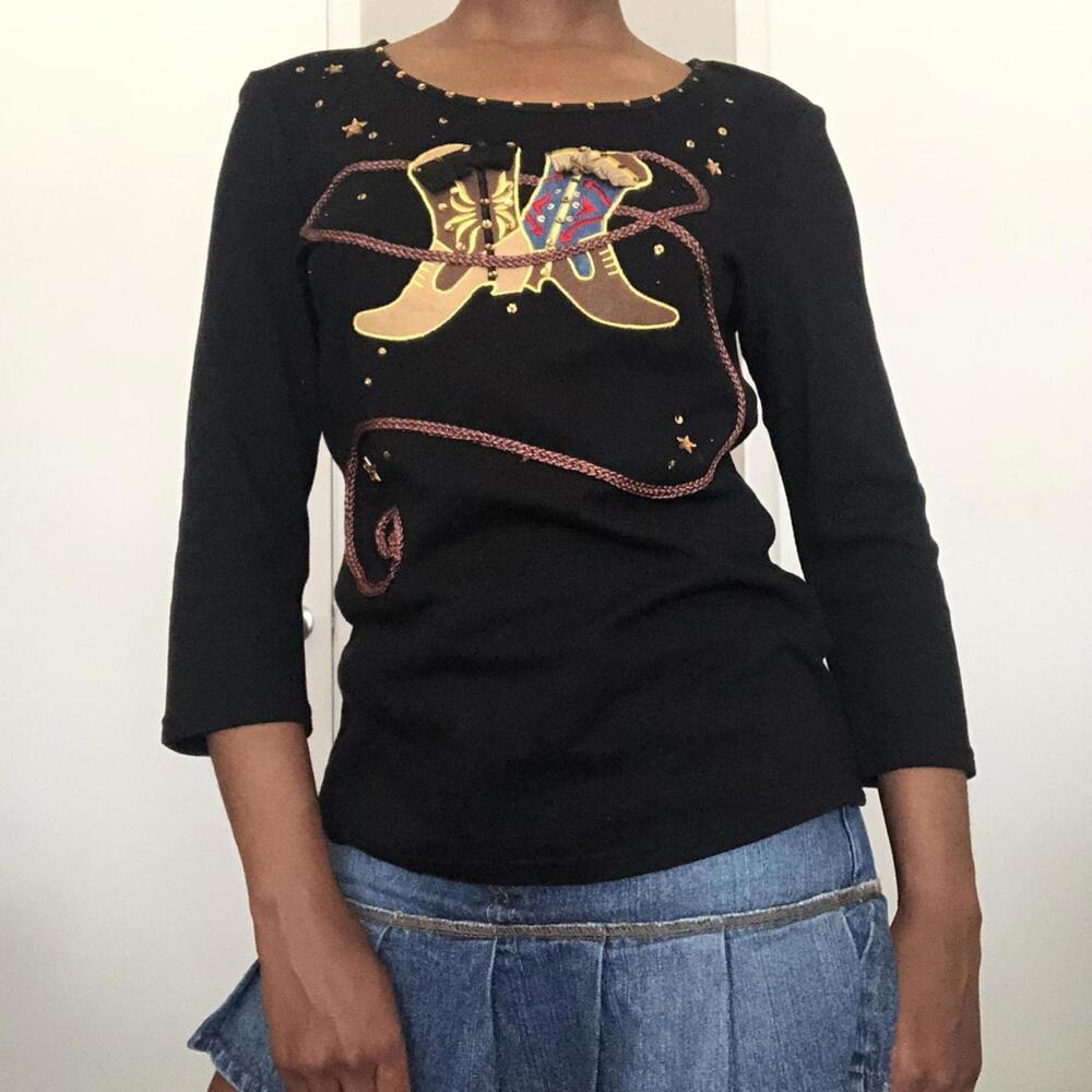 Jack b. quick Black Western Cowboy Boot Long Sleeve Top